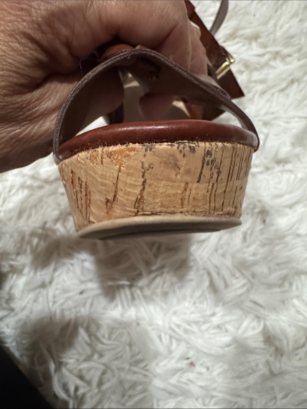 Guess Brown Strappy Wedge Sandals with Cork Heel - Picture 9 of 10